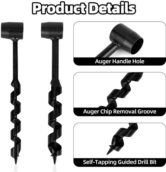 Handboor Hout - Survival Gereedschap - Kamperen Outdoor - Zware Koolstofstaal - 23 Cm Lengte - Zwart — afbeelding 2