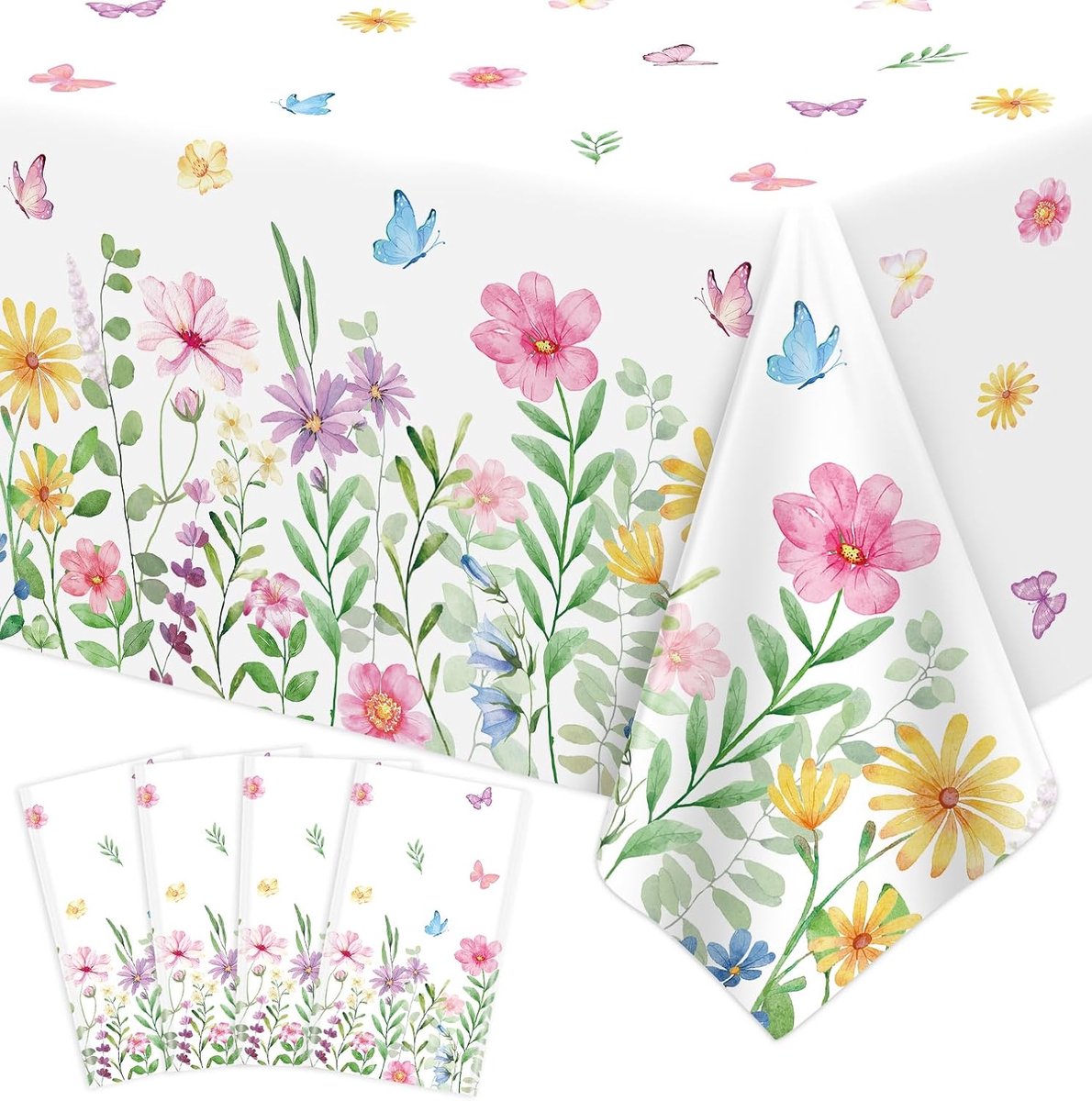 Ultiluxe® Tafellaken Wegwerp - Bloemen - Dun Tafelkleed - Tafeldecoratie - 130 x 220 cm - Partydecoratie - Vlinders - Waterafstotend - Kunststof - Voor feestjes en verjaardagen - Wit/groen/roze
