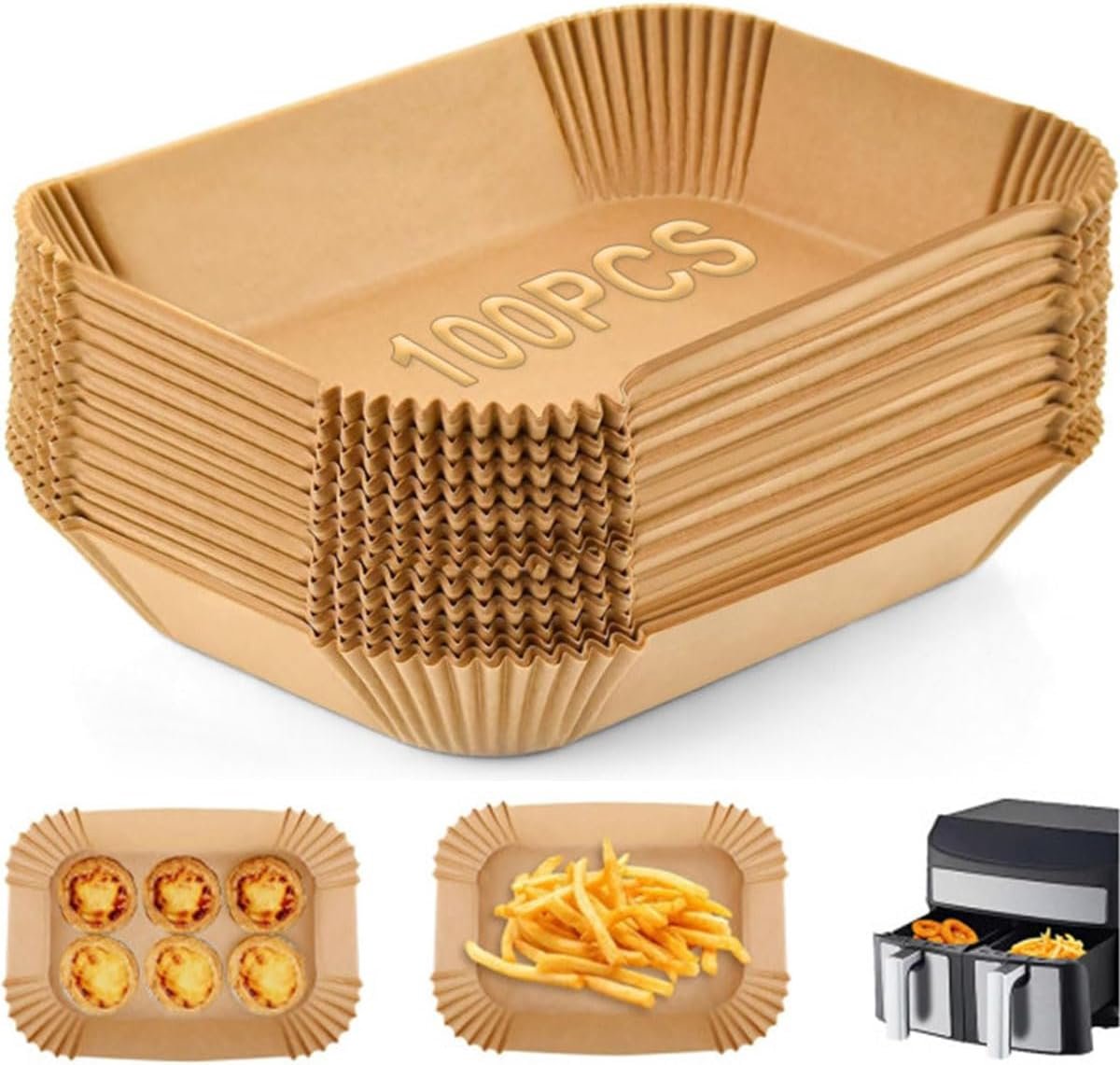 Papier voor heteluchtfriteuse - 100 vellen, geschikt voor 5-8 liter airfryers