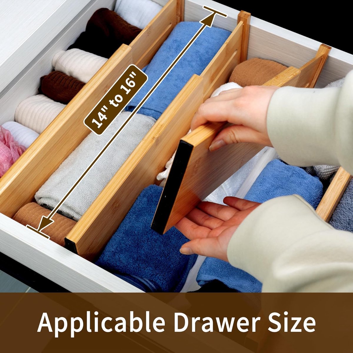 Namajunas - Ladeverdelers - Bamboe Ladeverdelers - ladeverdeler verstelbaar - 4 Stuks - Lade Organizer - Milieuvriendelijk - Duurzaam - voor Kleding - Met Veermechanisme - Geschikt voor Keuken, Badkamer, Slaapkamer, Bureau - 4 Stuks — cadeau in Cadeau-ideeën - foto 5