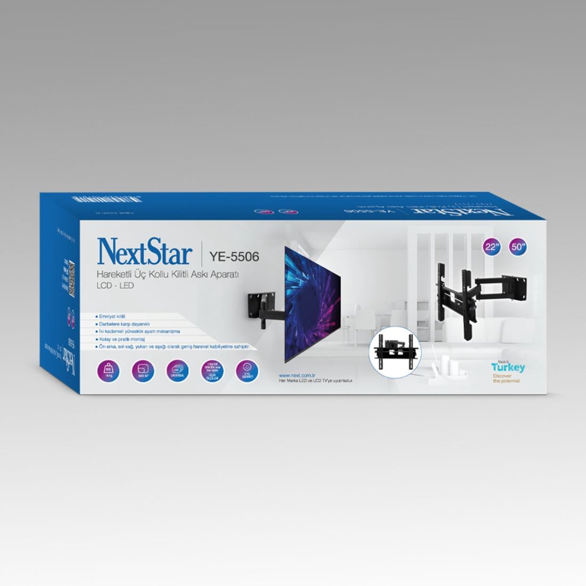 NextStar YE 5506 Full Motion TV Muurbeugel (22–50″) – Draaibaar & Kantelbaar