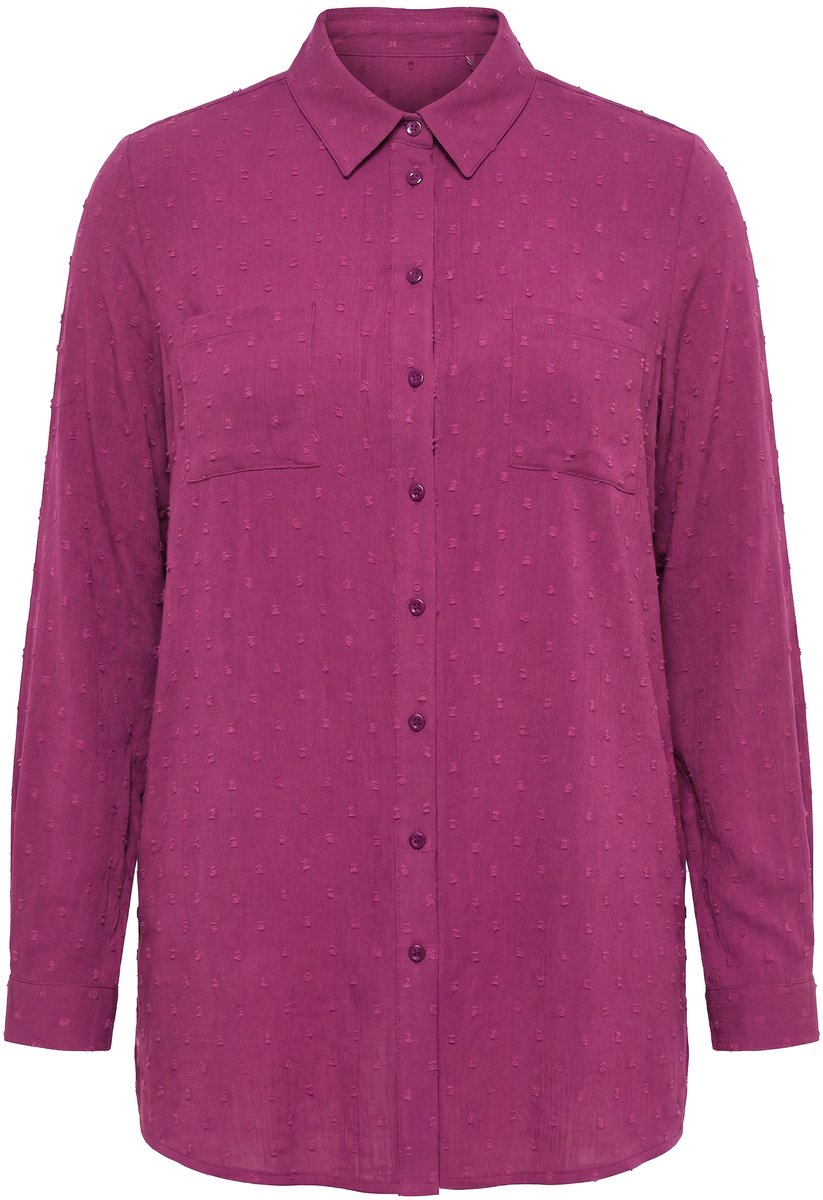 Studio Untold - Dames - Overhemdblouse Straight Shape stippenstructuur - Aubergine - Maat 54+