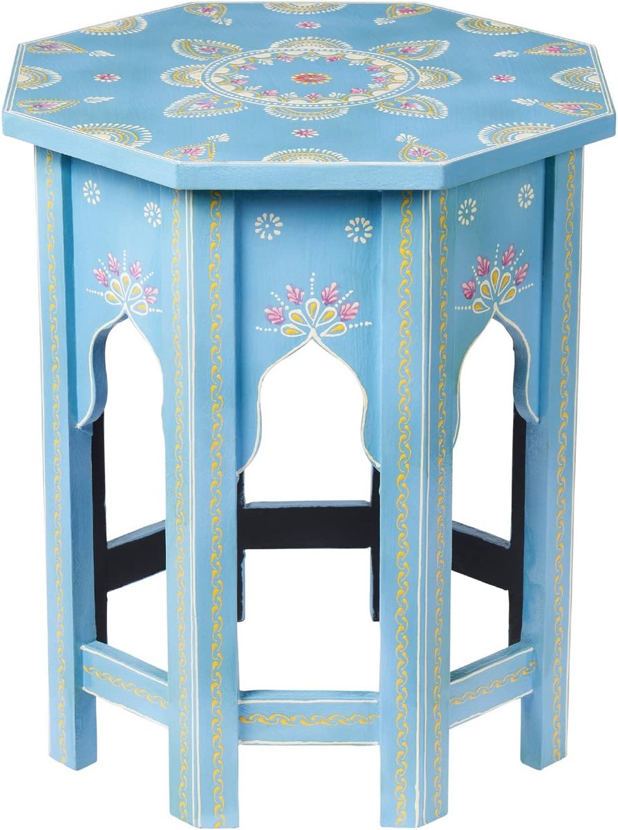 Bijzettafel van Hout 47 cm - Oosterse Decoratie - Handgemaakt - Blauw
