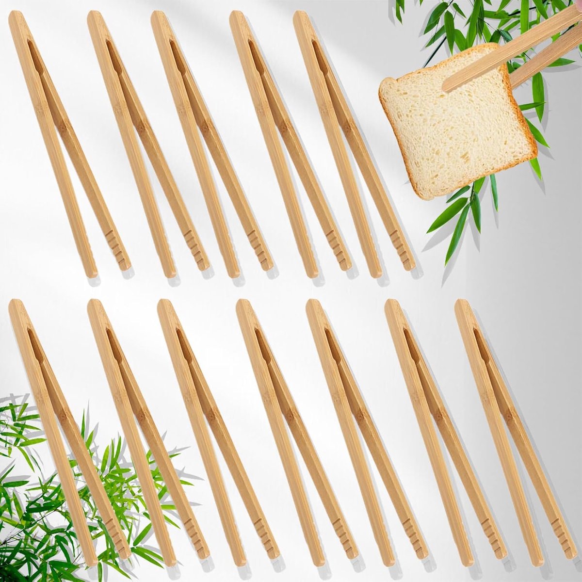 12 Stukken Bamboe Keukentangen en Grilltangen - Veilig en Herbruikbaar