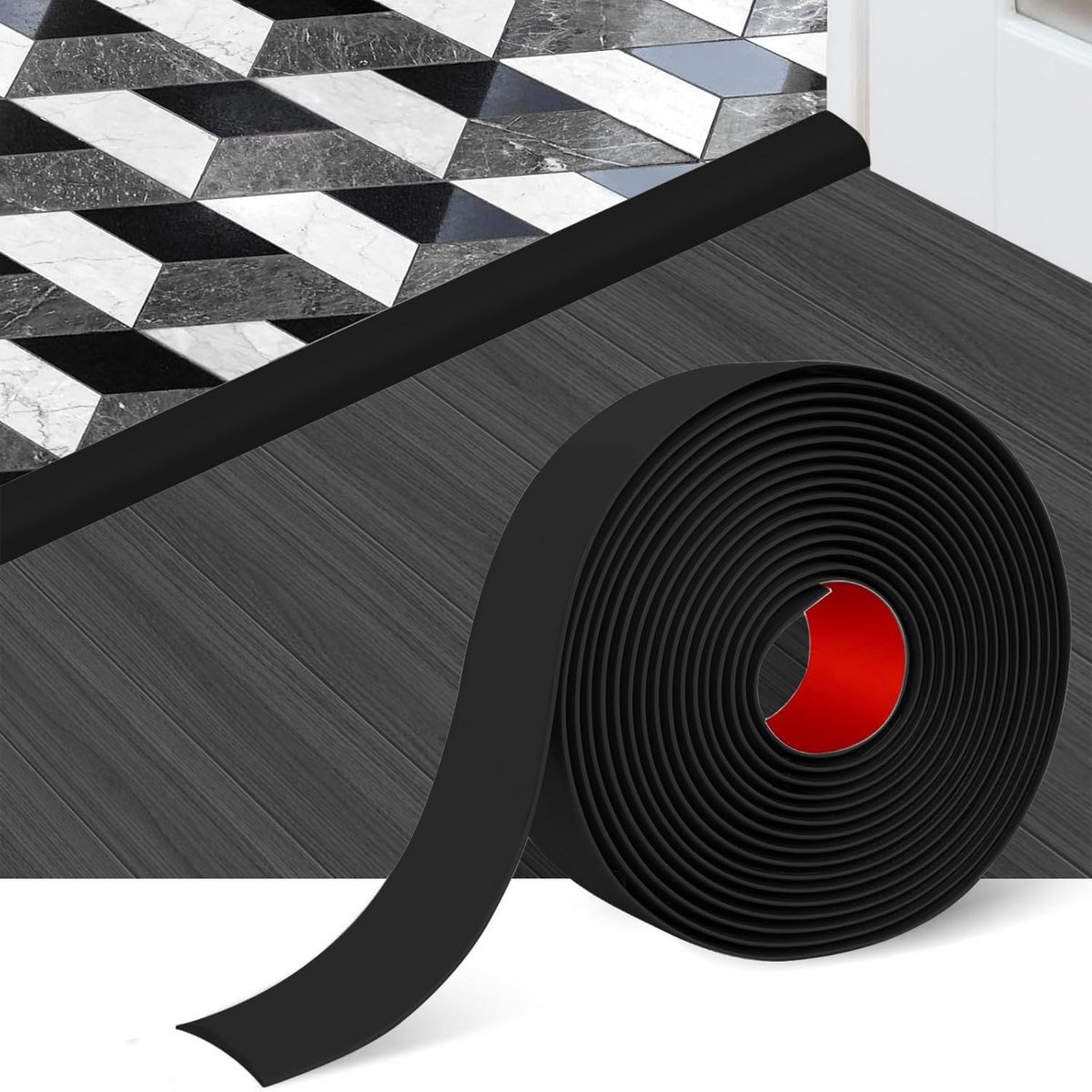 PVC Drempellijst voor Laminaatvloeren - Zelfklevende Drempellijst en Dorpelstrip (Zwart, 1