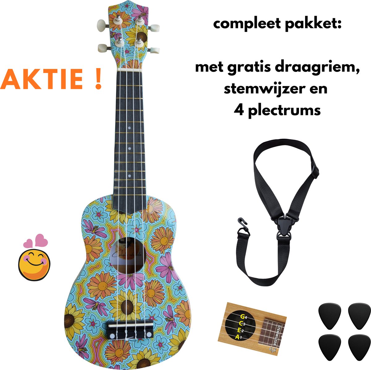 CLX Flowers 1 Ukulele Pakket – vrolijk en compleet