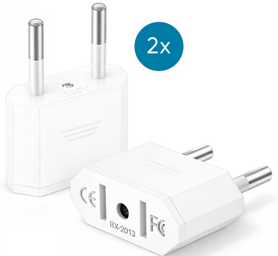Reisstekker van VS/USA naar EU reisstekker - 2 Stuks - Wit - Wereldstekker - Wereld Adapter