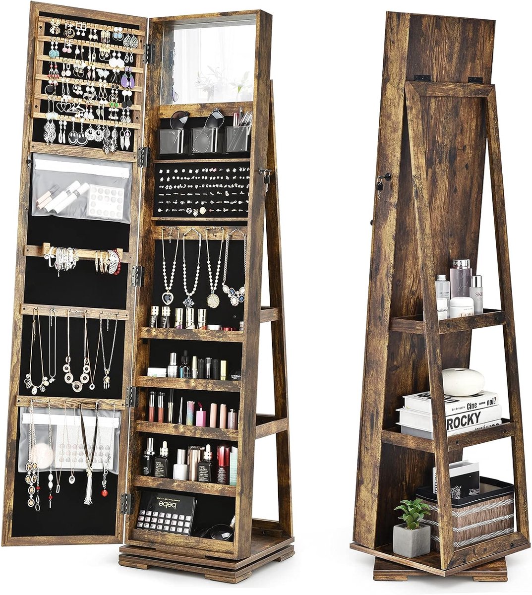 3-in-1 Sieraadkast met Spiegel - 360° Rotatable - Lockable - Opbergmeubel voor Sieraden met Grote Opbergruimte