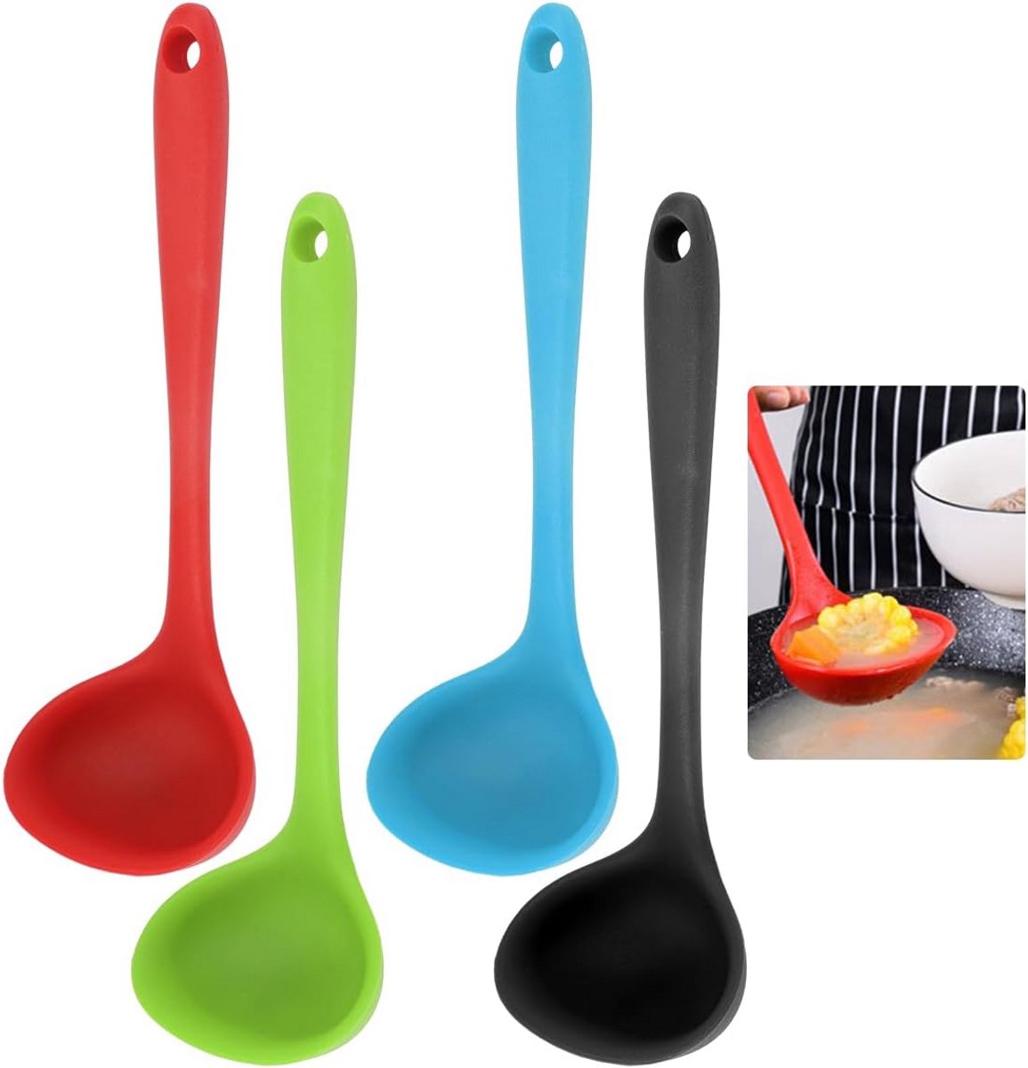 4-delige Siliconen Soeplepel Set - Hittebestendig, BPA-vrij en Vaatwasserbestendig - Ideaal voor Koken en Serveer