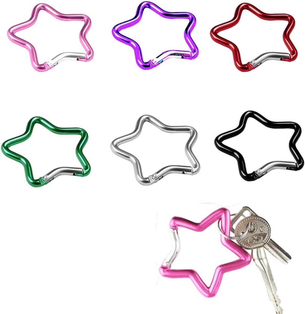 6 Stuks Aluminium Star Karabijnhaken - Multifunctionele Veerhaken voor Kamperen en Outdoor Activiteiten