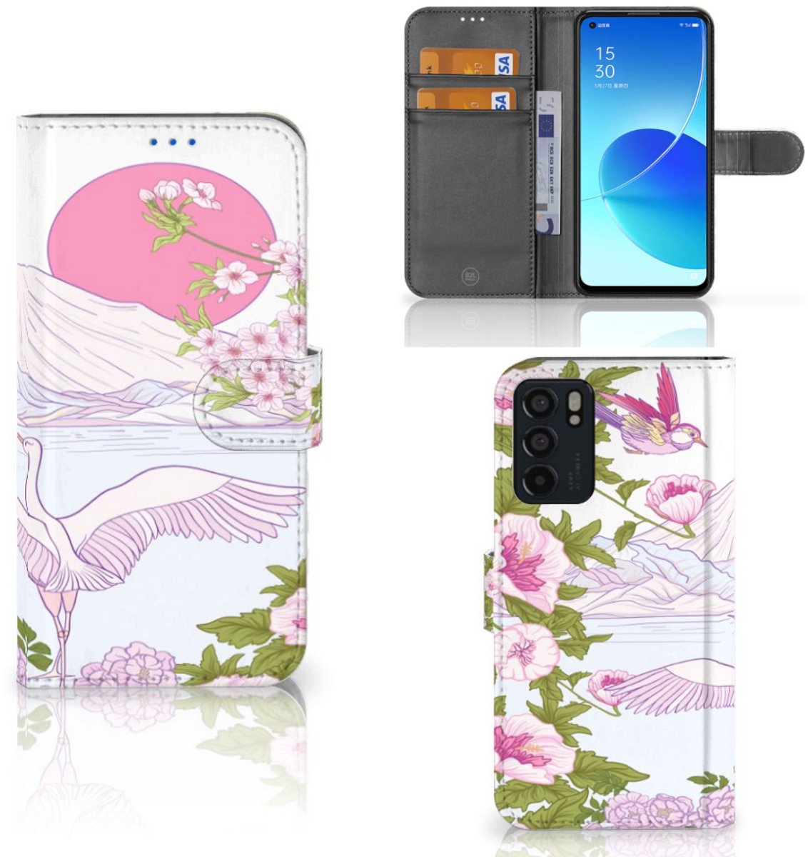 OPPO Reno6 5G Telefoonhoesje met Pasjes Bird Standing