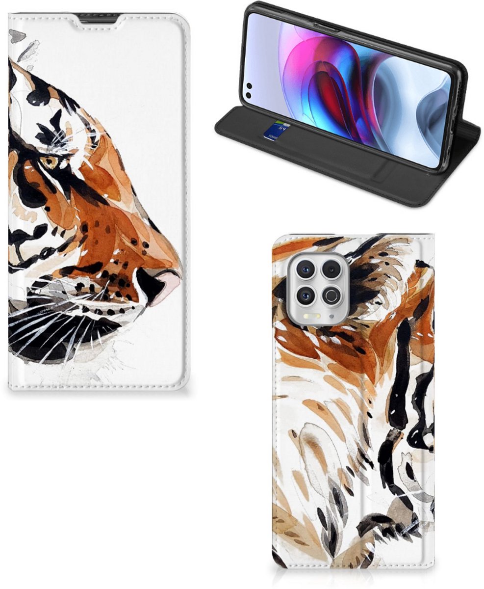 Bookcase Motorola Moto G100 Watercolor Tiger