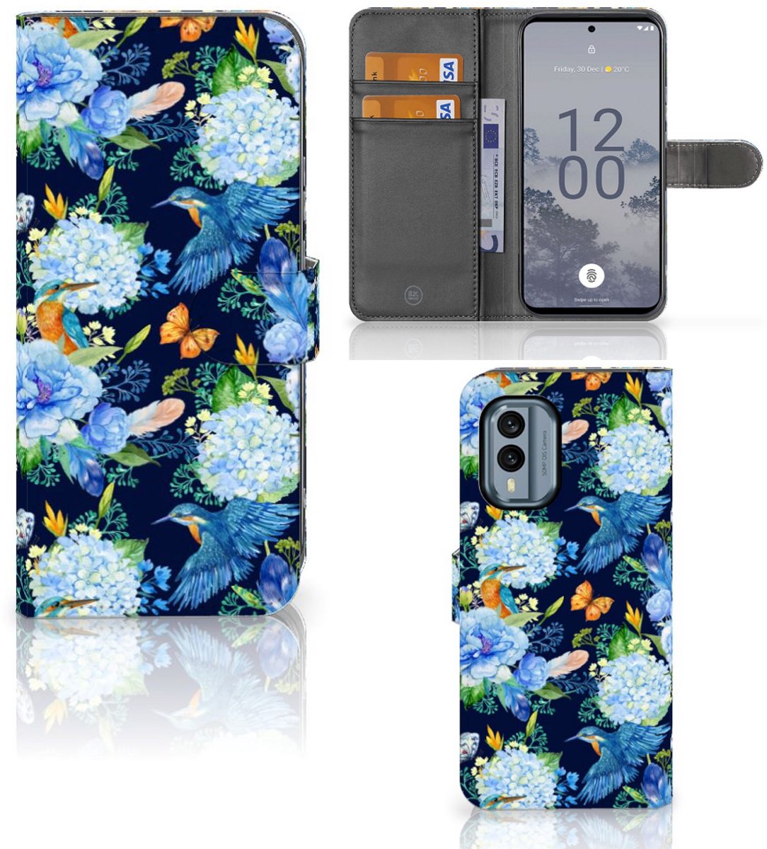 Telefoonhoesje met Pasjes voor Nokia X30 IJsvogel