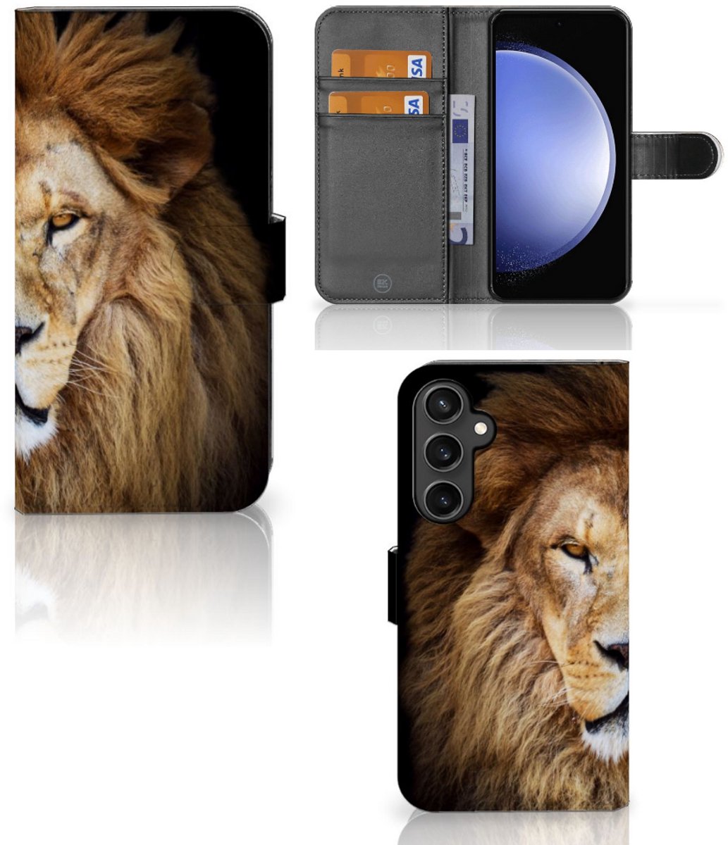 Book Case voor Samsung Galaxy S23 FE Telefoonhoesje met Pasjes Leeuw