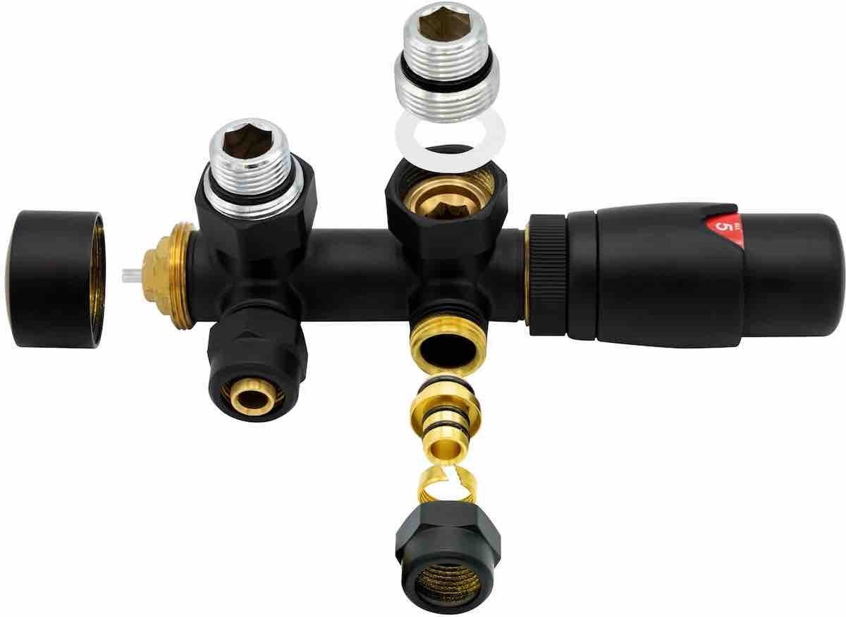 H&F Design Radiatorkraan Thermostatisch – Middenaansluiting – Haaks – Muuraansluiting – Mat Zwart