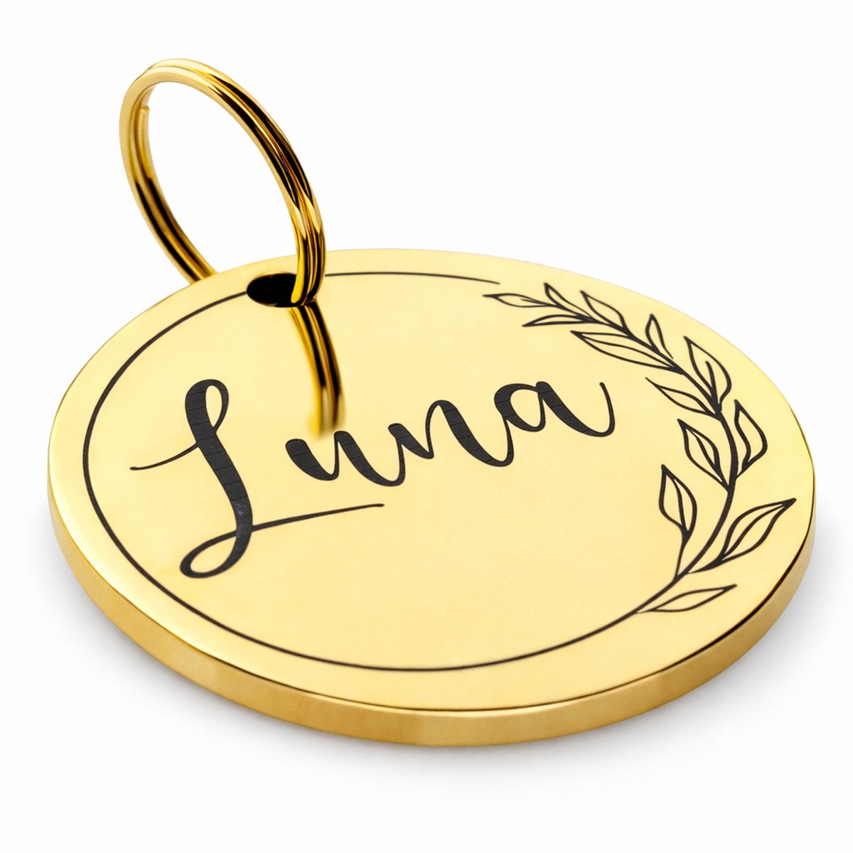 By Ollies dierenpenning goud - 30mm - RVS - met cirkel - wandelen - hondenpenning