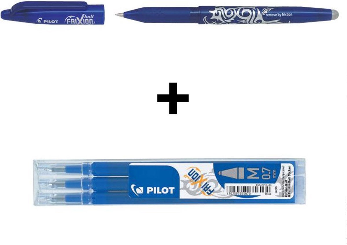 Pilot Blauwe FriXion Ball 0.7mm Uitwisbare Pen + 3 stuks Navul inkt set - Pilot