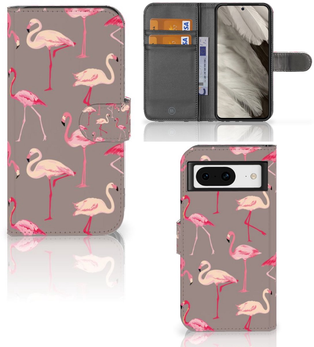 Google Pixel 8 Telefoonhoesje met Pasjes Flamingo