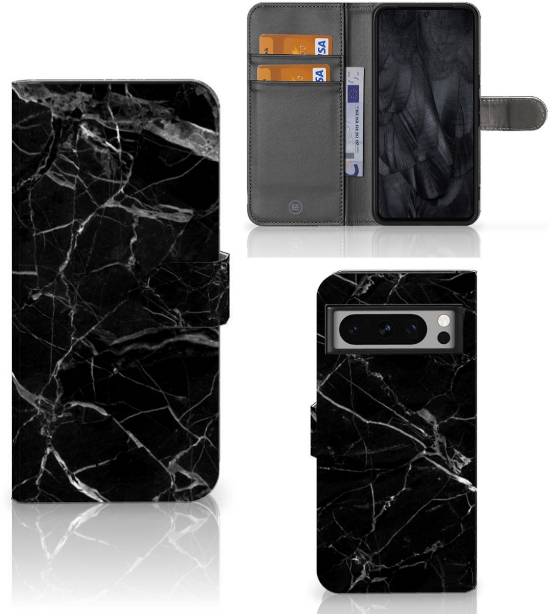 Google Pixel 8 Pro Bookcase Marmer Zwart - Origineel Cadeau Vader