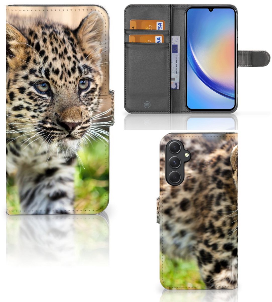 Samsung Galaxy A24 4G Telefoonhoesje met Pasjes Baby Luipaard