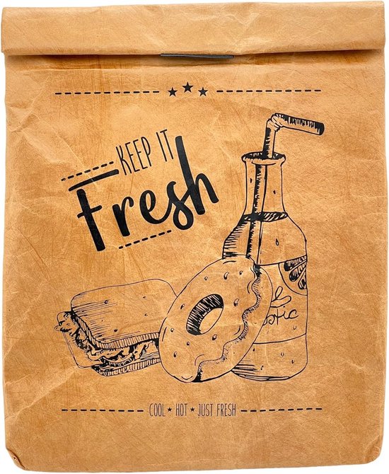 Geïsoleerde Lunchzak voor Warm of Koud, Praktische Koeltas met Klittenbandsluiting, Thermische Tas in Papieren Look — afbeelding 5