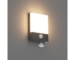 Merkloos Klighten 24W LED buiten wandlamp met bewegingsmelder, donkergrijze wandlamp binnen buiten, IP65 buitenlamp wand met sensor voor tuin terras entree, warm wit…