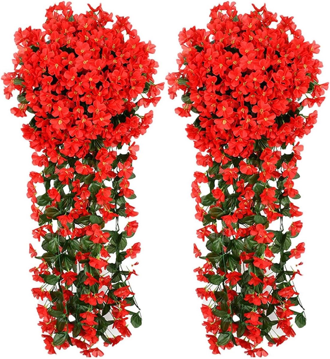 Namajunas - Kunstplant hangend - Kunstbloemen - Kunstplanten voor binnen en buiten - UV-bestendige nepbloemen - Nepplanten voor bruiloft balkon tuin decoratie 90CM - 2 stuks - Rood
