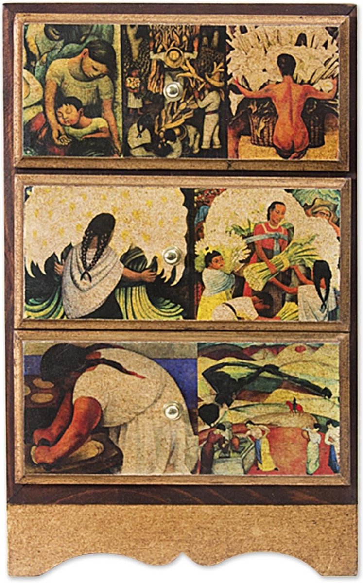 Houten sieradendoos met laden en decoupage kunst