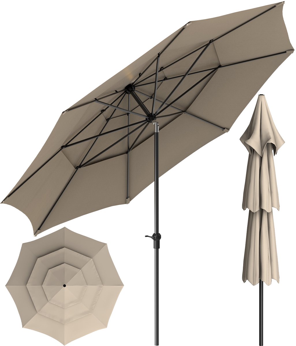 Soontrans - Stokparasol 300cm Tuin UV50+ - Balkonparasol Waterdicht - Parasol Tuin Terras met Opdraaisysteem - Strandparasol 8 Ribben - Parasol Tuin 30° Kantelbaar - Tuinparasol - Bruin