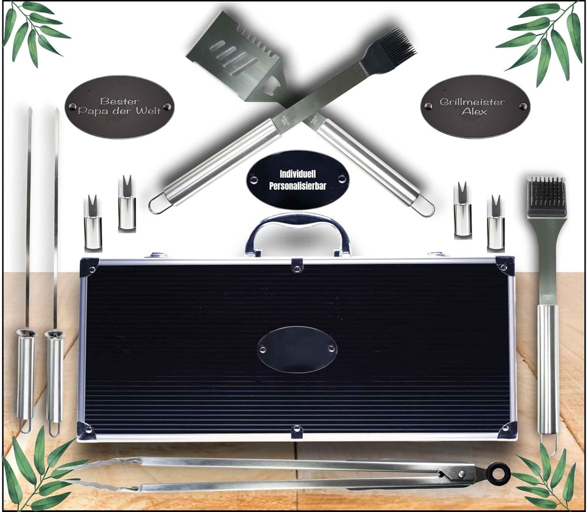 Gepersonaliseerde 15-delige BBQ Grillset - Ergonomisch en Roestbestendig Grillbestek
