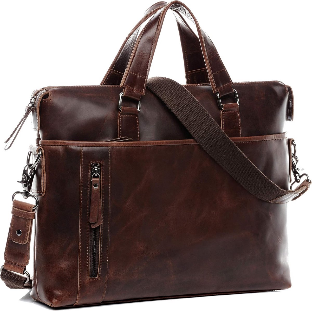 BACCINI Leandro Laptoptas, 15 inch, echt leer, afneembare schouderriem met laptophoes