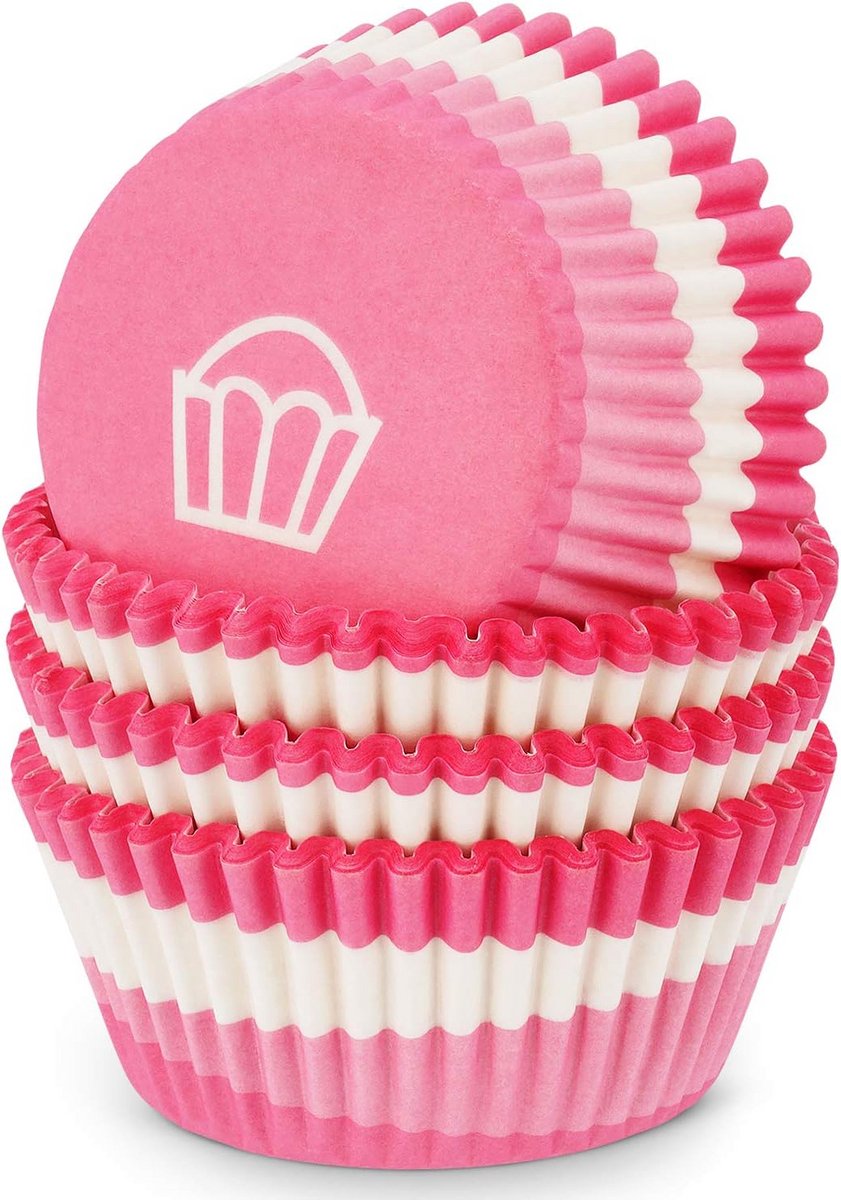 Roze-witte papieren muffinvormpjes voor cupcakes, 100 stuks