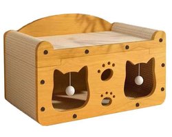 Luxe 3-in-1 Kattenhuis & Krabmeubel - Houten Voorpaneel met Golfkarton