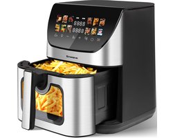 Airfryer XXL - 8.5 Liter - Met Kijkvenster - Digitale Heteluchtfriteuse - 12 Programma's - Kleuren Touchscreen - 1800W - Zwart
