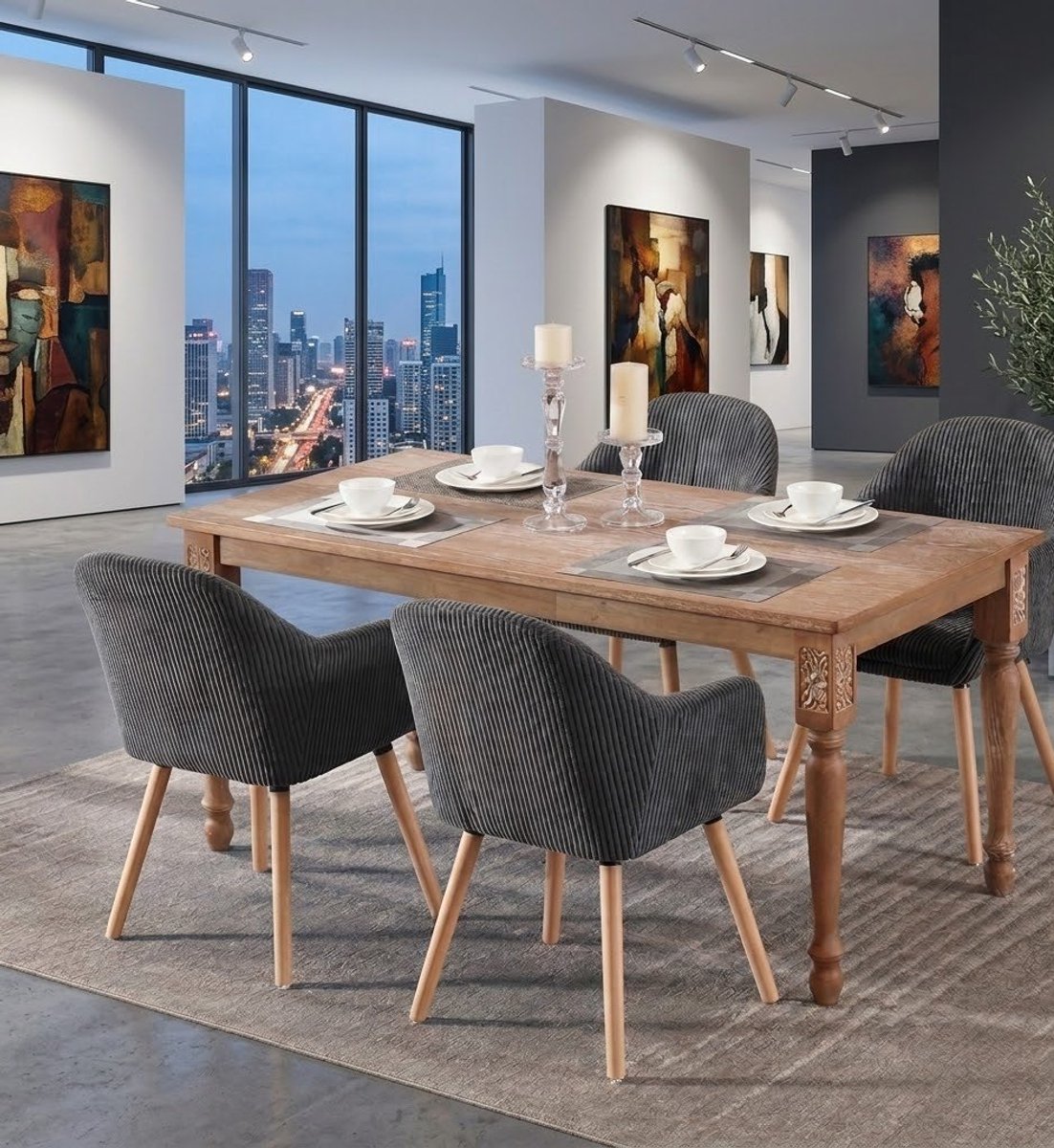 Luxe Corduroy Eetkamerstoel met Armleuningen – Ergonomische Gestoffeerde Stoel met Massief Houten Poten – Comfortabele Dining Chair voor Eetkamer, Woonkamer, Slaapkamer & Keuken – Donkergrijs (Set van 2) – Novihome