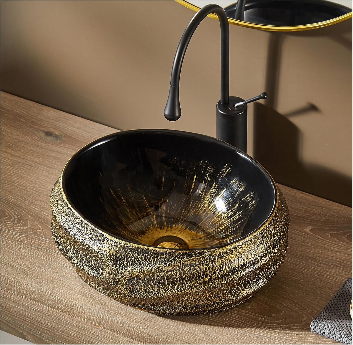 Ovale Badkamer Vessel Gootsteen 45x40cm met Antiek Patroon - Porselein Keramisch