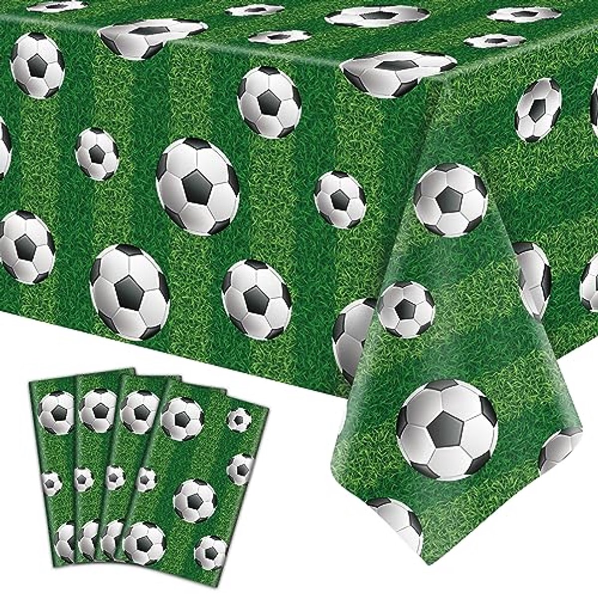 Ultiluxe® Tafellaken Wegwerp - Voetbal - Dun Tafelkleed - Tafeldecoratie - 130 x 220 cm - Sport Thema - Waterafstotend - Kunststof - Ballen - Voor feestjes en verjaardagen - Groen/Wit