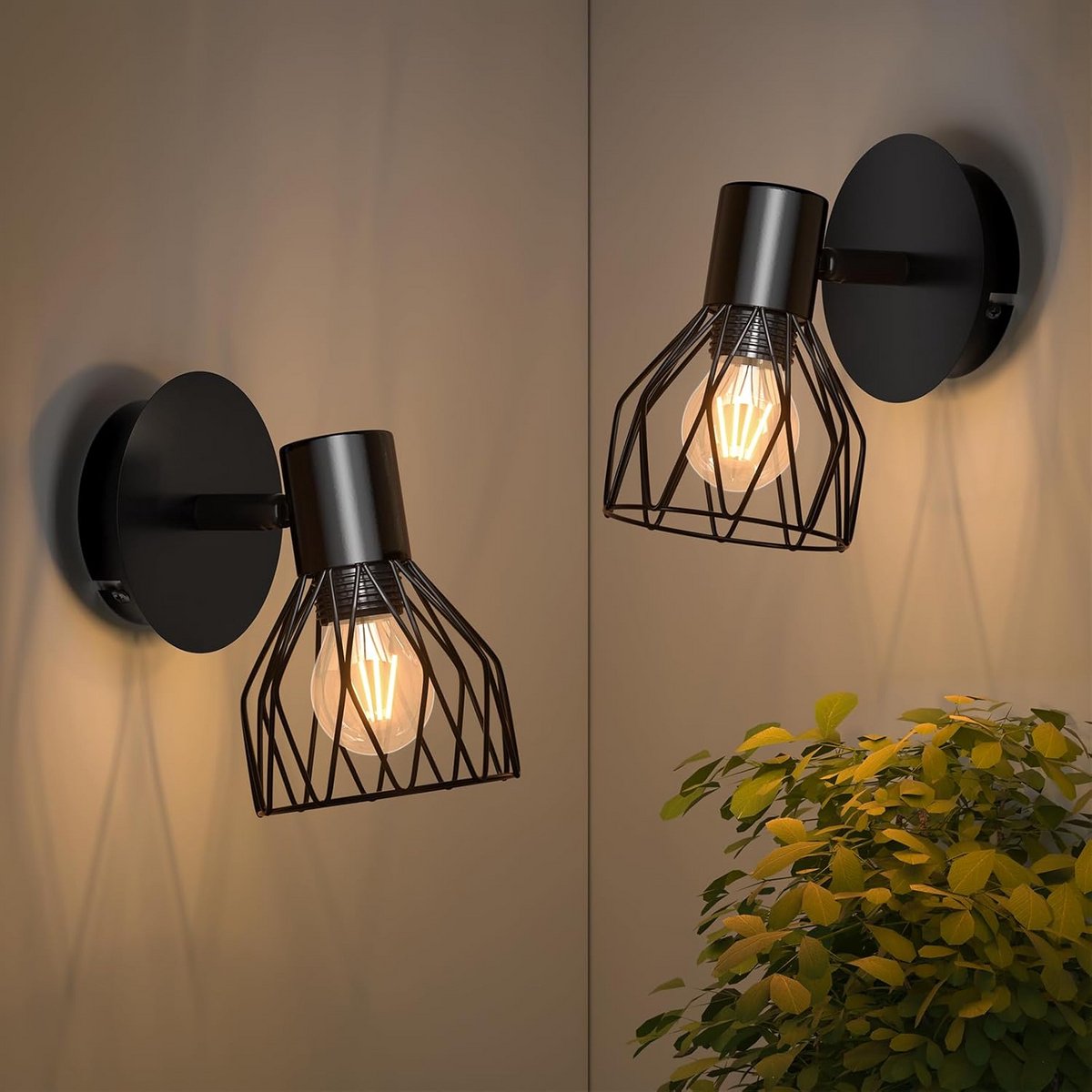 Industriële Wandlampen voor Binnen - Zwarte Wandlampen met Rotatie - E14 Verlichting - 2 Stuks