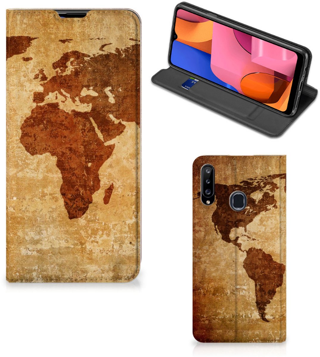 Samsung Galaxy A20s Book Cover Wereldkaart