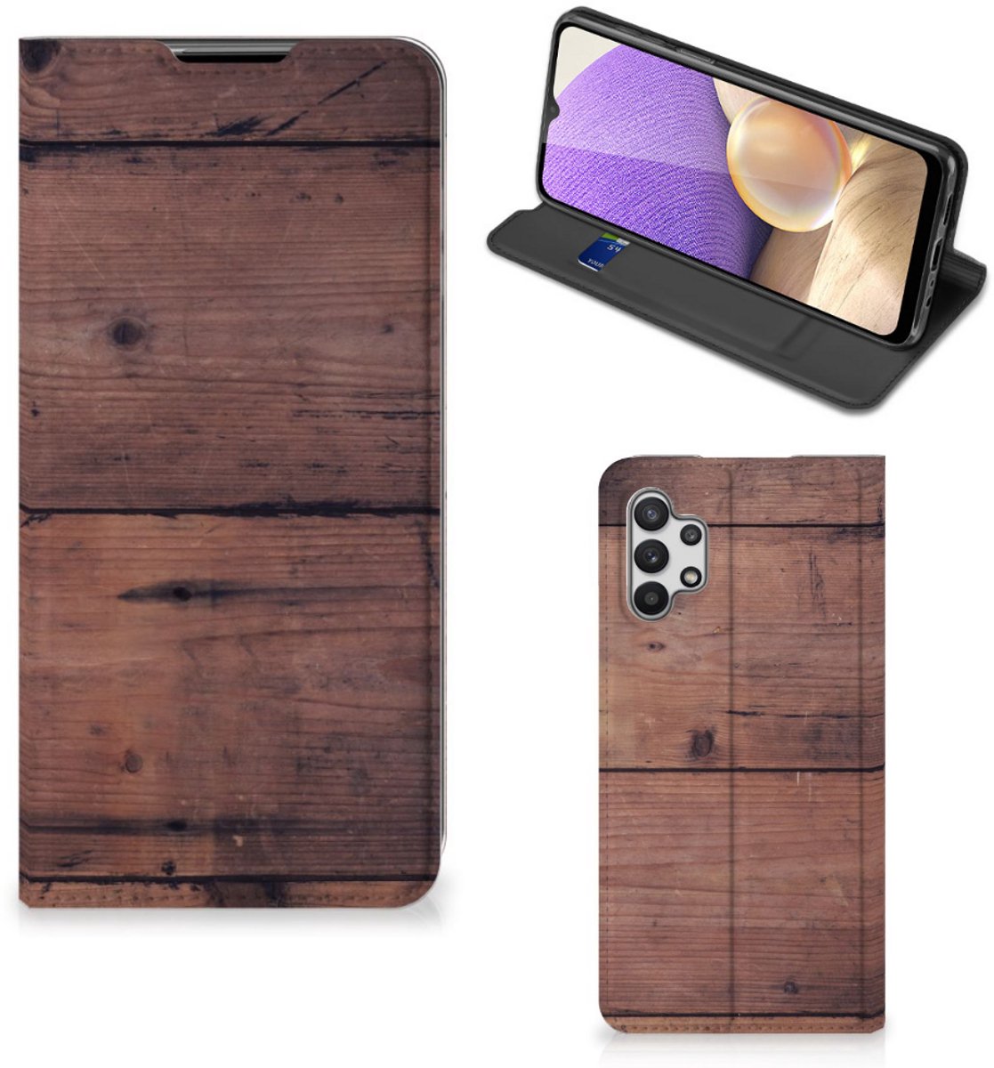 Samsung Galaxy A32 5G Book Wallet Case Old Wood