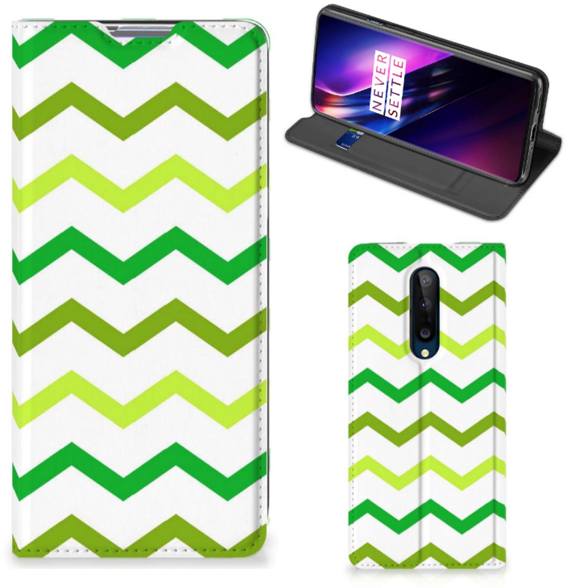 OnePlus 8 Hoesje met Magneet Zigzag Groen