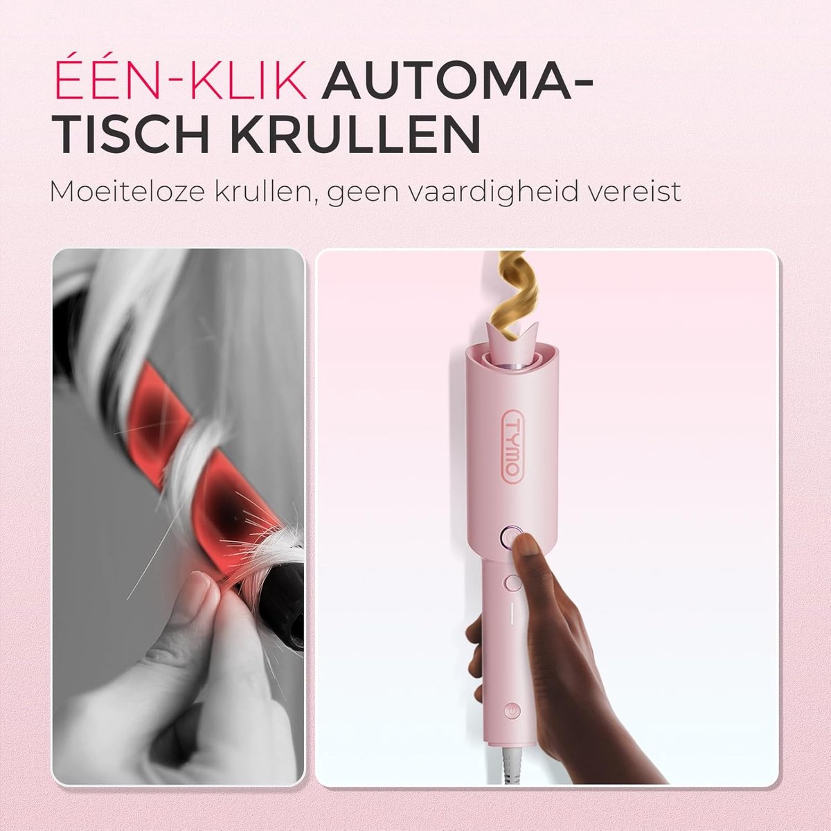 TYMO Automatische Krultang 25mm met Instelbare Temperatuur Roze - afbeelding 3