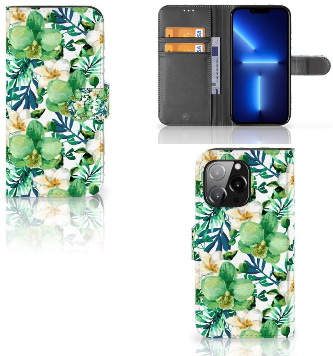 Boekhoesje voor iPhone 13 Pro Hoesje Orchidee Groen