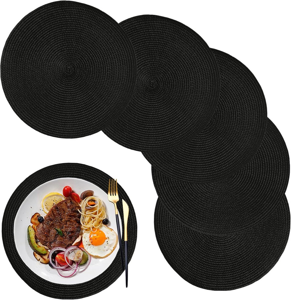 Ronde Placemats voor Eettafel Set van 6 - Wasbare en Hittebestendige Tafelmatten