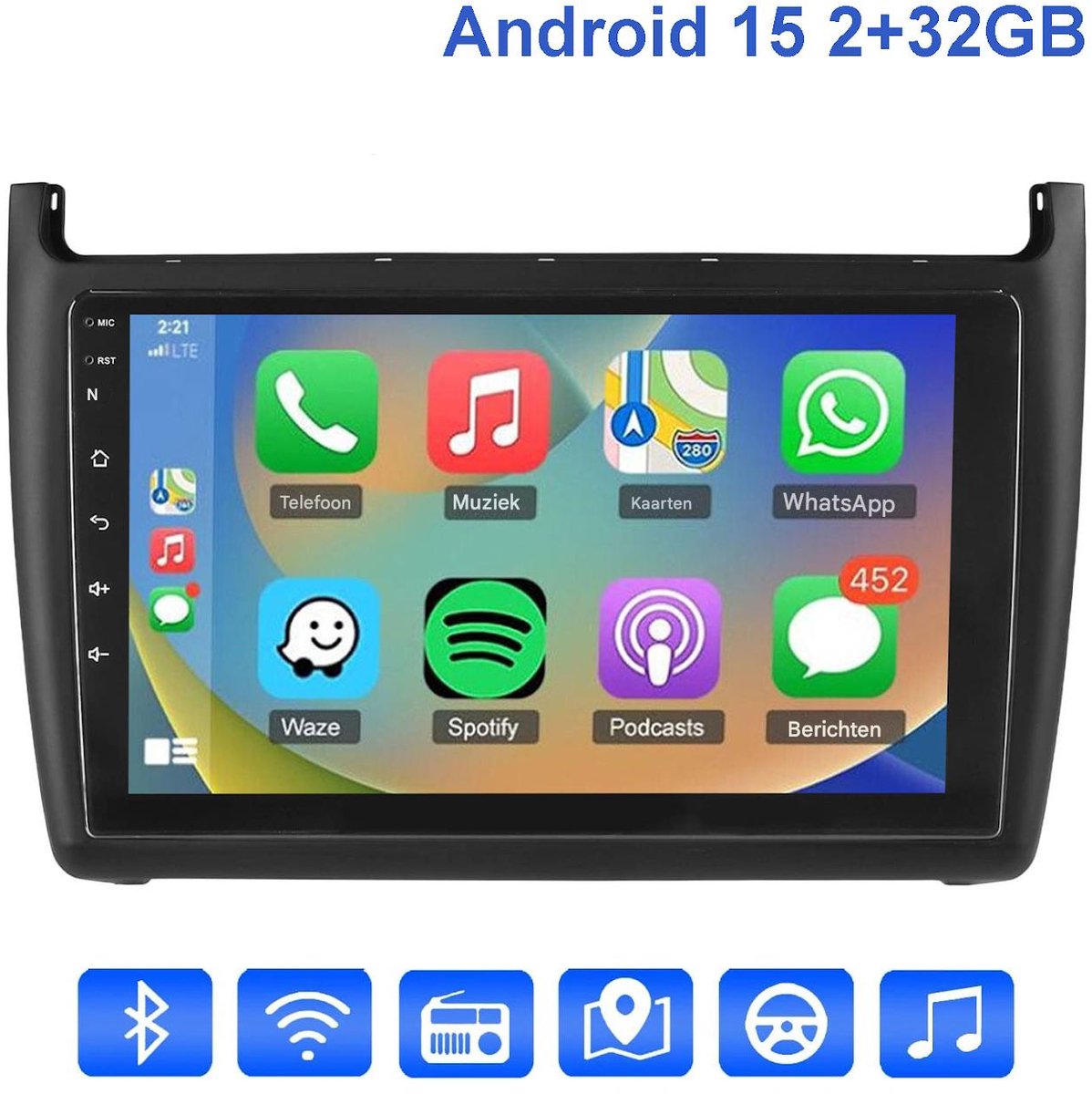 ESSGOO Autoradio met Draadloos Carplay en Android Auto - Geschikt voor Vw Polo 6R 6C 2009-2017 - radio met navigatie - Android 15 - 2+32GB - 2009 2010 2011 2012 2013 2014 2015 2016 2017 - Bluetooth & Wifi USB & FM RDS & 2 DIN