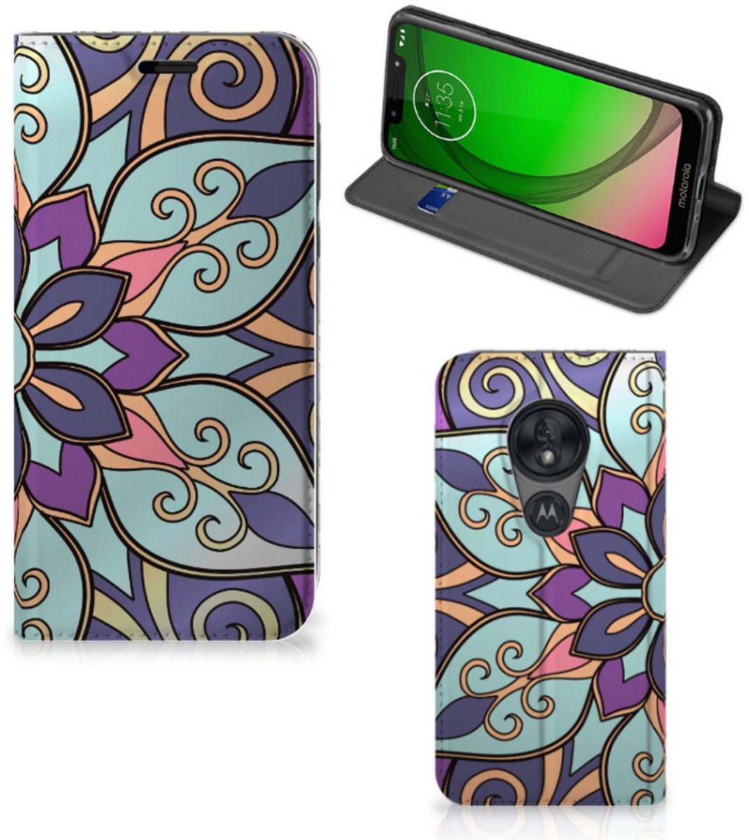 Motorola Moto G7 Play Smart Cover Purple Flower