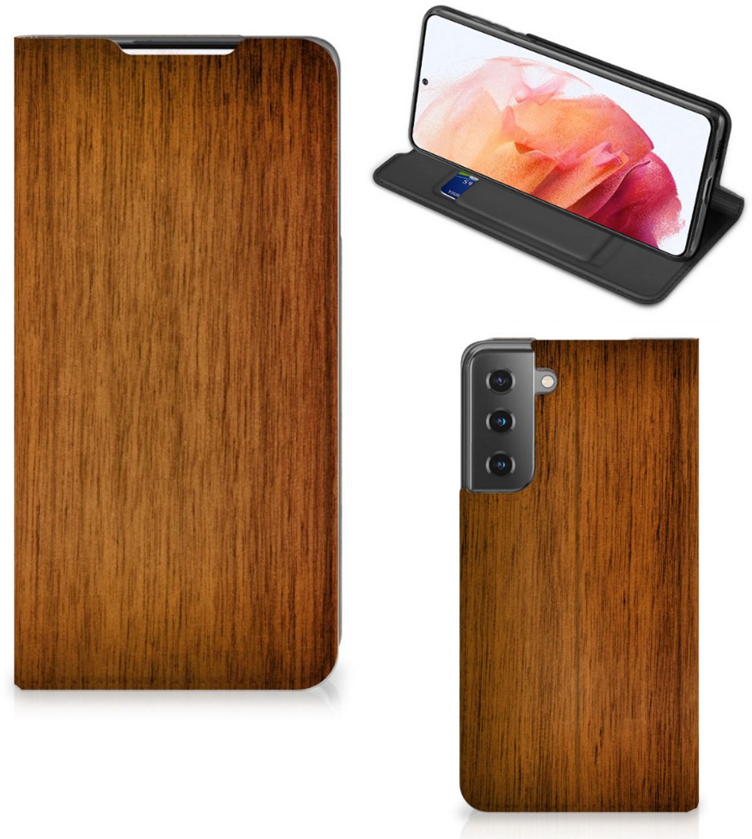 Samsung Galaxy S21 Book Wallet Case Donker Hout