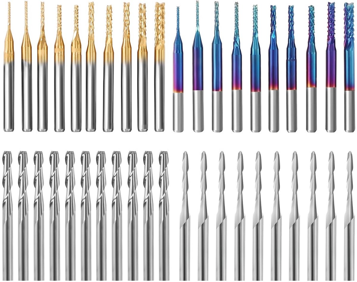 CNC End Mills Set 3,175 mm - 40 Stuks 1/8 Inch Frezen voor Router met Flat Nose & Ball Nose