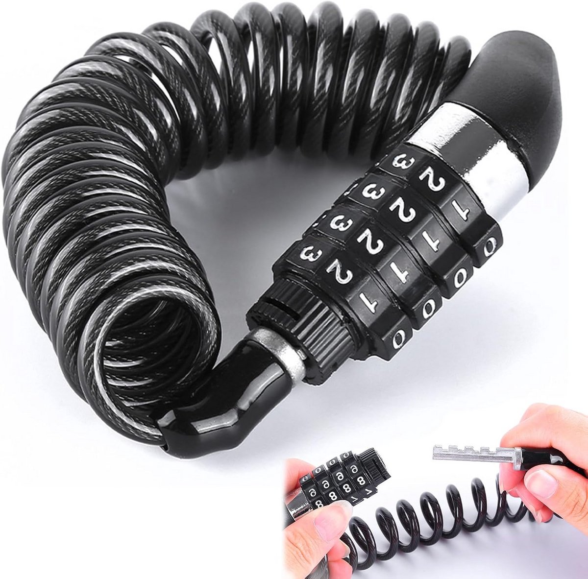 Compact Diefstalslot voor Fietsen en Helm - 150 cm Kabelslot met 4-cijferig Combinatieslot