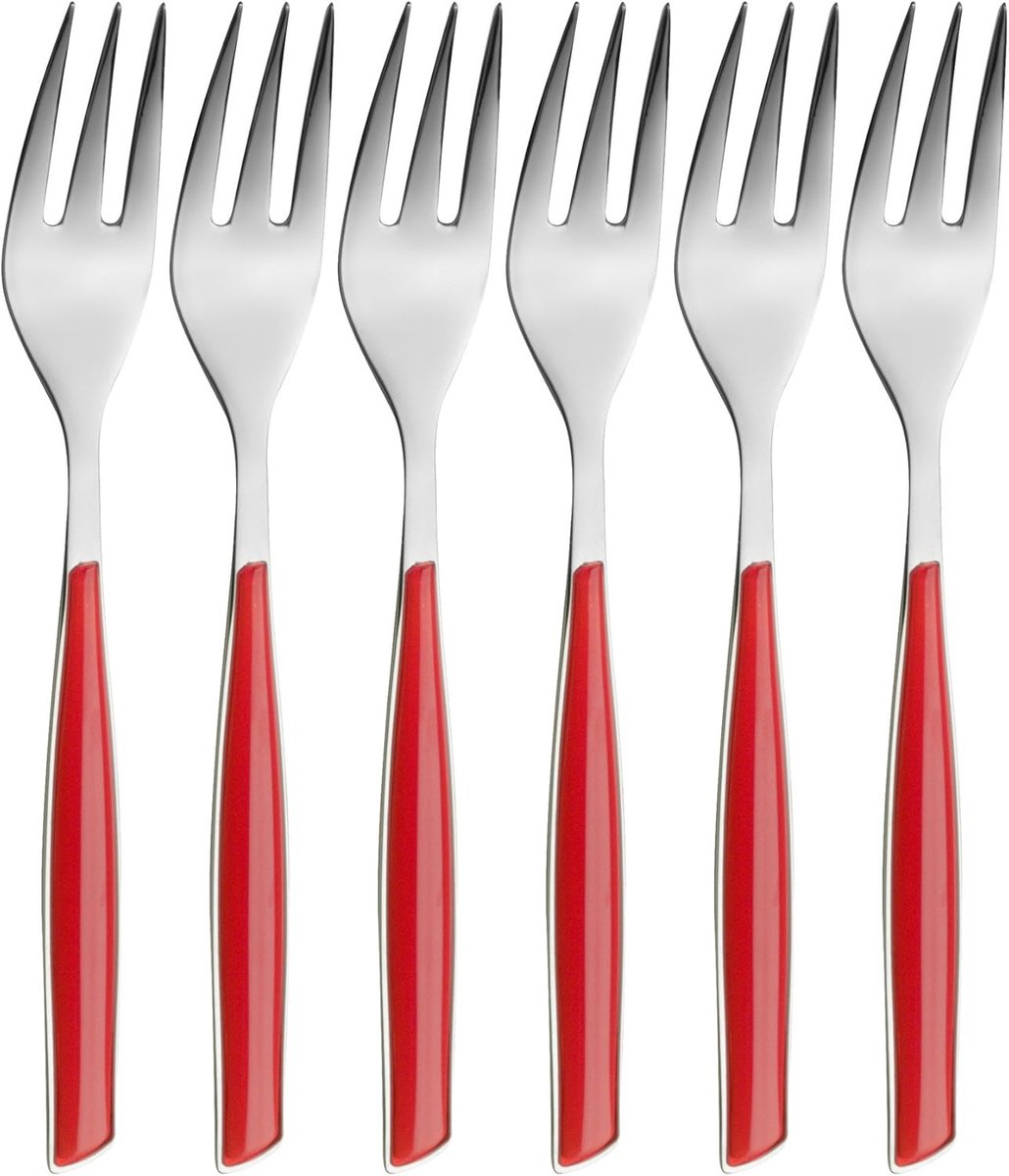 Elegante dessertvorken van roestvrij staal met gekleurde handgrepen - Vaatwasmachinebestendig - 6 stuks
